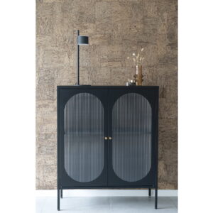 Adelaide Vitrineskab, 2 riflede glasdøre, stål, sort, 90x35x110 cm - Billede 5