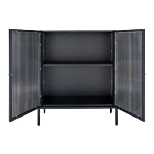 Adelaide Vitrineskab, 2 riflede glasdøre, stål, sort, 90x35x110 cm - Billede 3