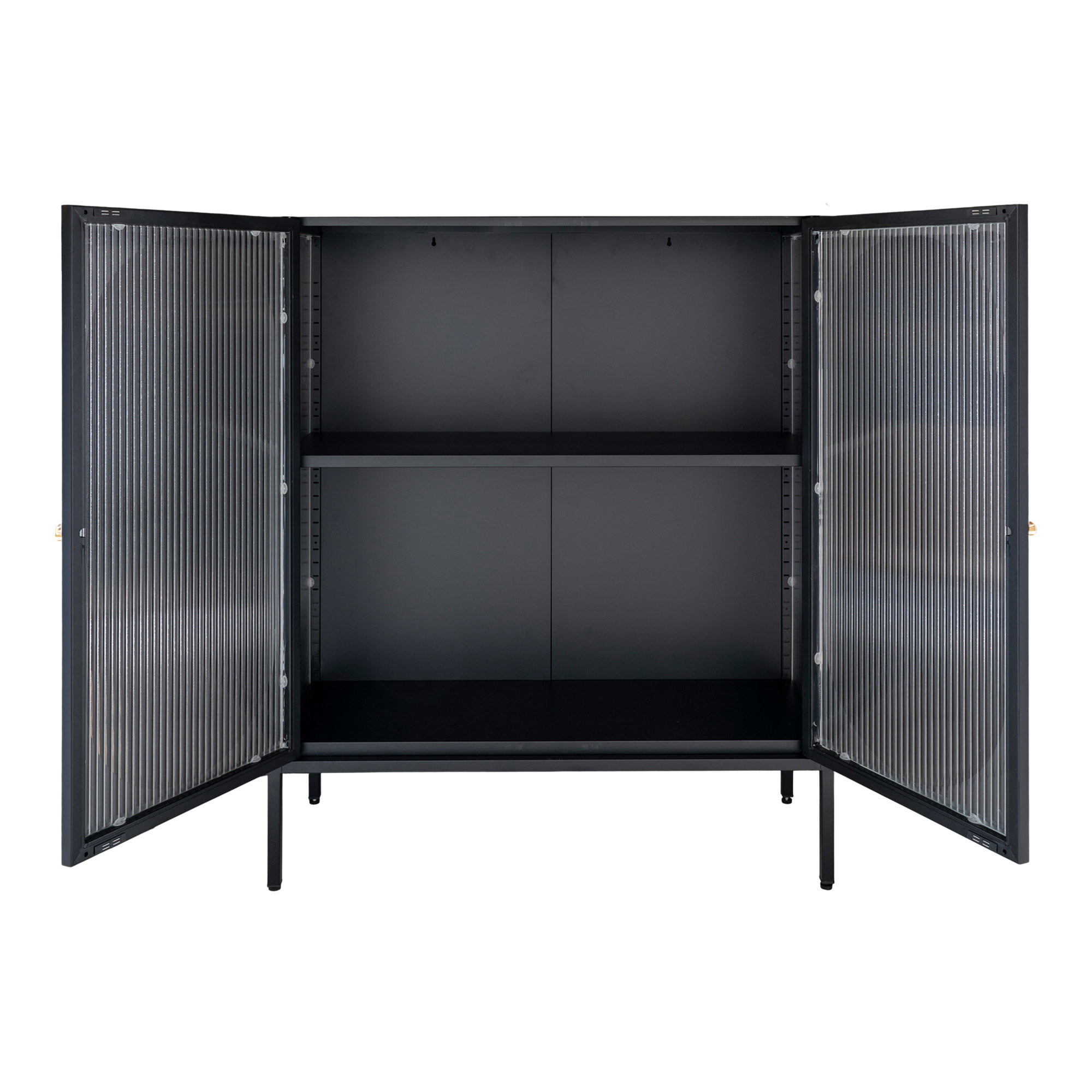 Adelaide Vitrineskab, 2 riflede glasdøre, stål, sort, 90x35x110 cm - Billede 3