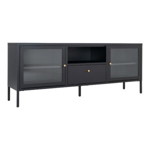 Alternative view of Dalby TV-Bænk, 2 glaslåger, 1 skuffe, stål, sort, 150x35x60