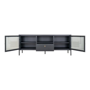 Dalby TV-Bænk, 2 glaslåger, 1 skuffe, stål, sort, 150x35x60 - Billede 3
