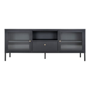 Dalby TV-Bænk, 2 glaslåger, 1 skuffe, stål, sort, 150x35x60