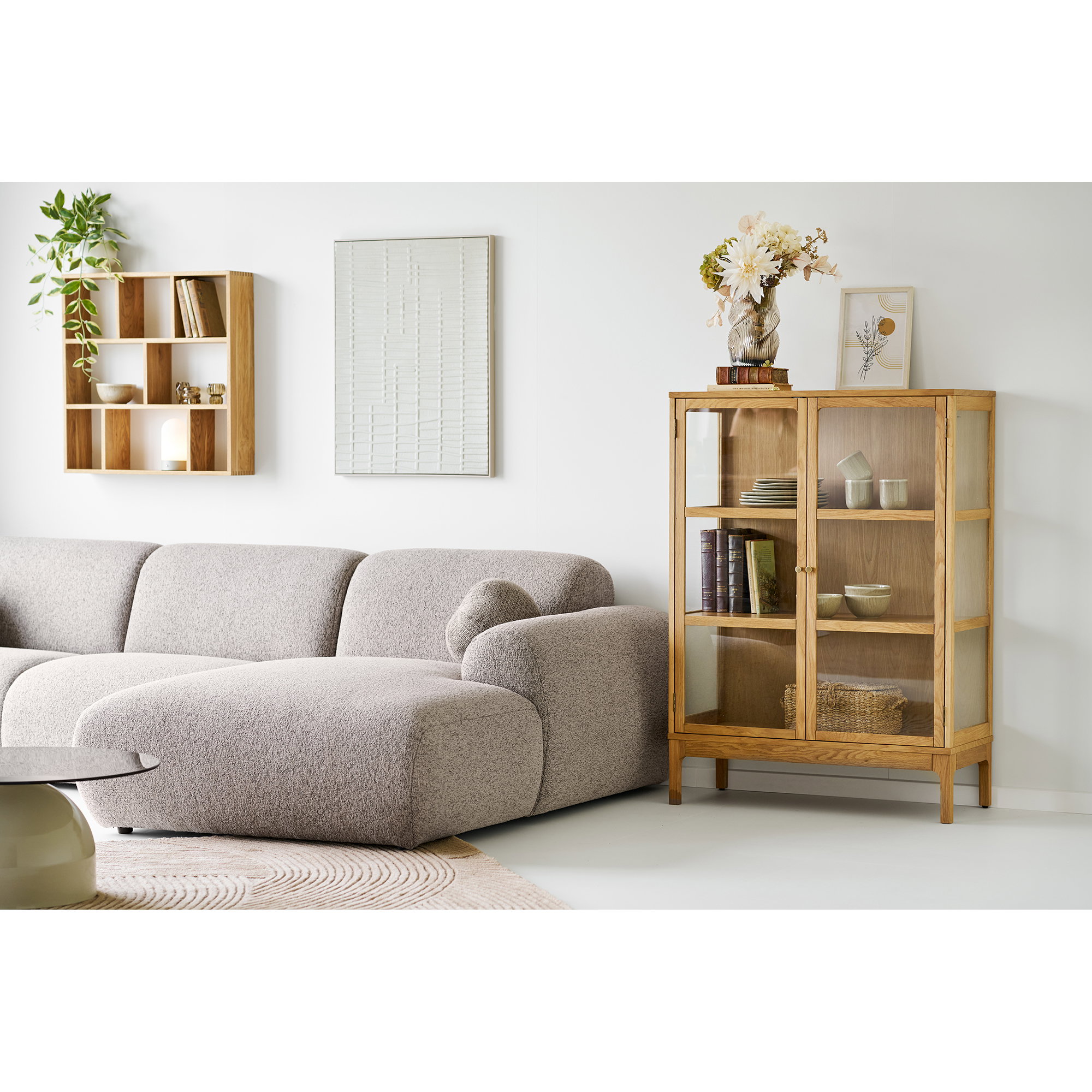 Zamora Vitrineskab, 2 glaslåger, 2 hylder, eg/egefiner/hærdet glas, natur, 40x90x126 cm - Billede 9