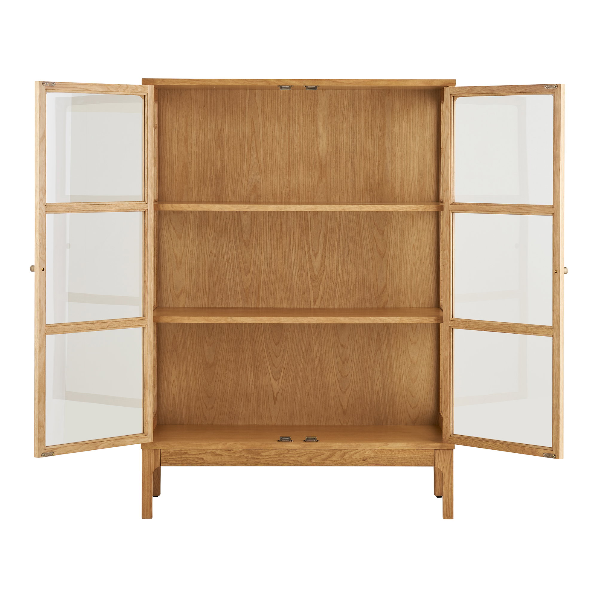 Zamora Vitrineskab, 2 glaslåger, 2 hylder, eg/egefiner/hærdet glas, natur, 40x90x126 cm - Billede 3
