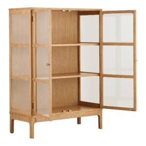 Zamora Vitrineskab, 2 glaslåger, 2 hylder, eg/egefiner/hærdet glas, natur, 40x90x126 cm - Billede 4