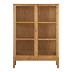 Zamora Vitrineskab, 2 glaslåger, 2 hylder, eg/egefiner/hærdet glas, natur, 40x90x126 cm