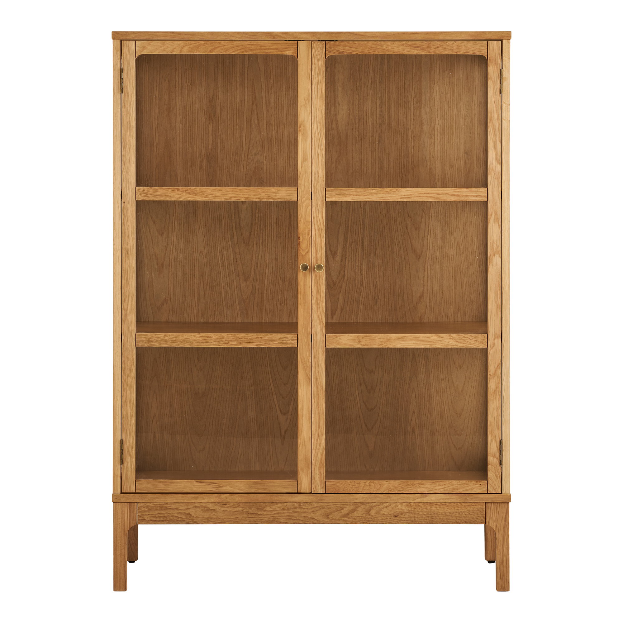 Zamora Vitrineskab, 2 glaslåger, 2 hylder, eg/egefiner/hærdet glas, natur, 40x90x126 cm