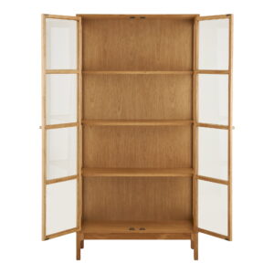 Zamora Vitrineskab, 2 glaslåger, 3 hylder, eg/egefiner/hærdet glas, natur, 40x90x180 cm - Billede 3