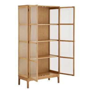 Zamora Vitrineskab, 2 glaslåger, 3 hylder, eg/egefiner/hærdet glas, natur, 40x90x180 cm - Billede 4