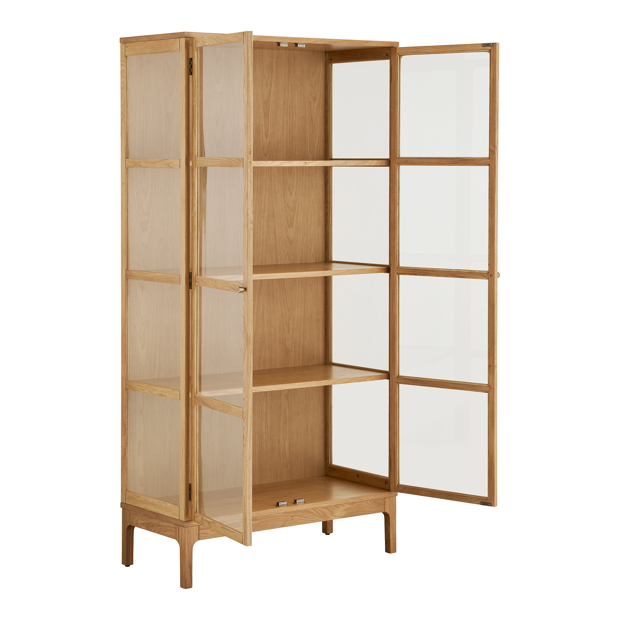 Zamora Vitrineskab, 2 glaslåger, 3 hylder, eg/egefiner/hærdet glas, natur, 40x90x180 cm - Billede 4