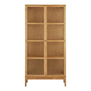 Zamora Vitrineskab, 2 glaslåger, 3 hylder, eg/egefiner/hærdet glas, natur, 40x90x180 cm