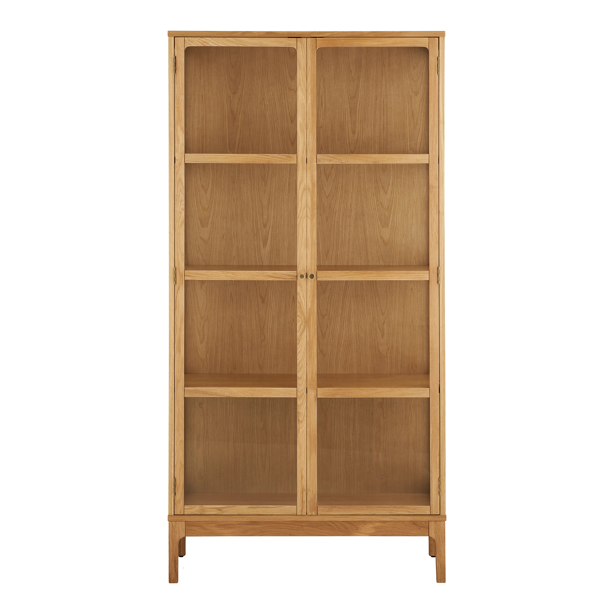 Zamora Vitrineskab, 2 glaslåger, 3 hylder, eg/egefiner/hærdet glas, natur, 40x90x180 cm