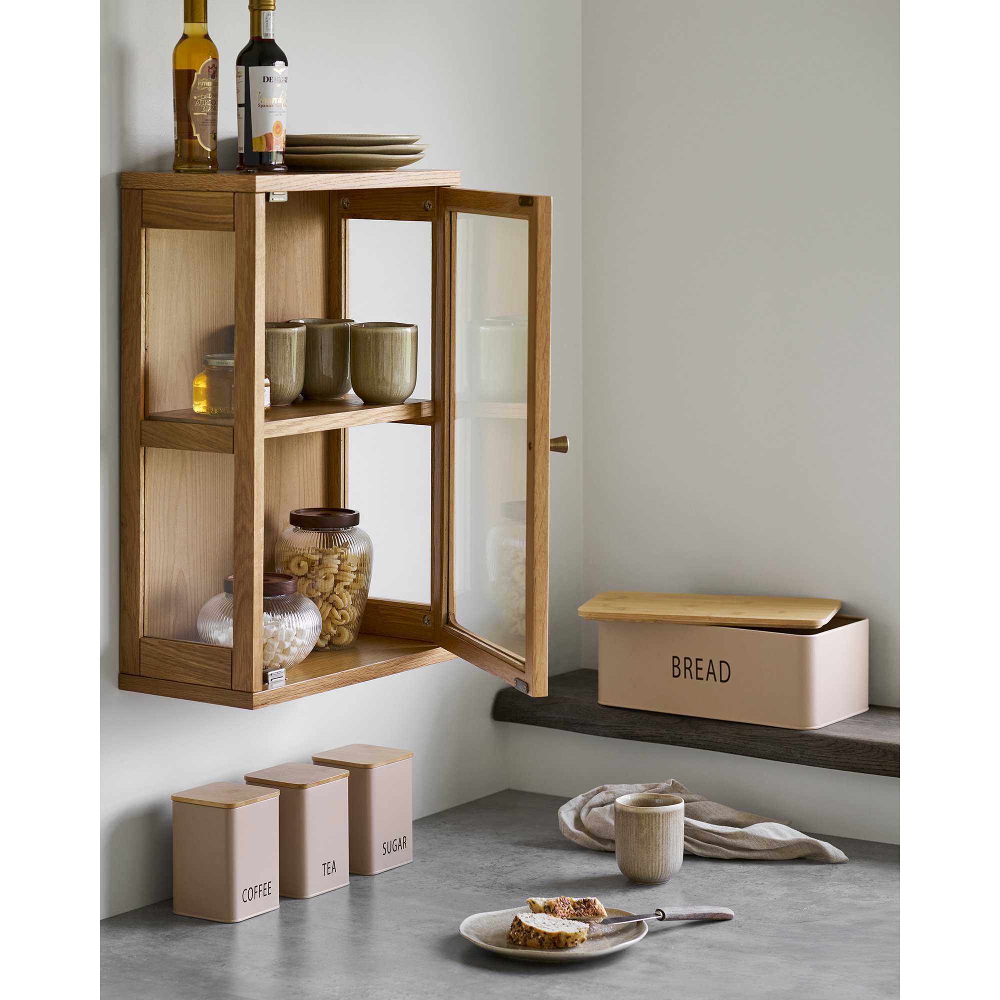 Zamora Væghængt vitrine, eg/egefiner/hærdet glas, natur, 20x40x60 cm - Billede 8