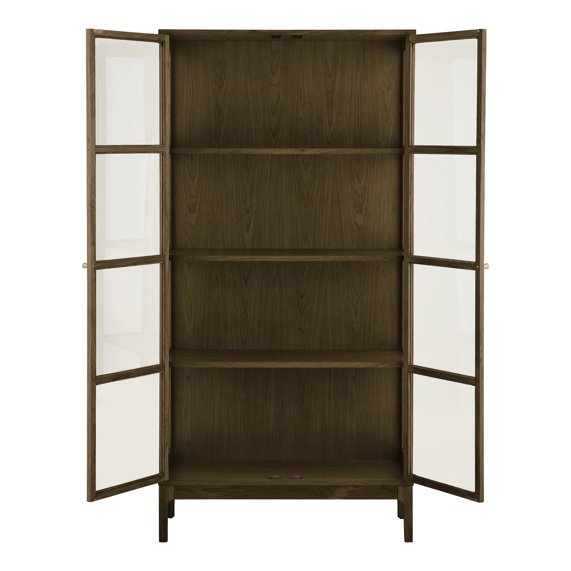 Zamora Vitrineskab, 2 glaslåger, 3 hylder, eg/egefiner/hærdet glas, mørkebrun, 40x90x180 cm - Billede 3