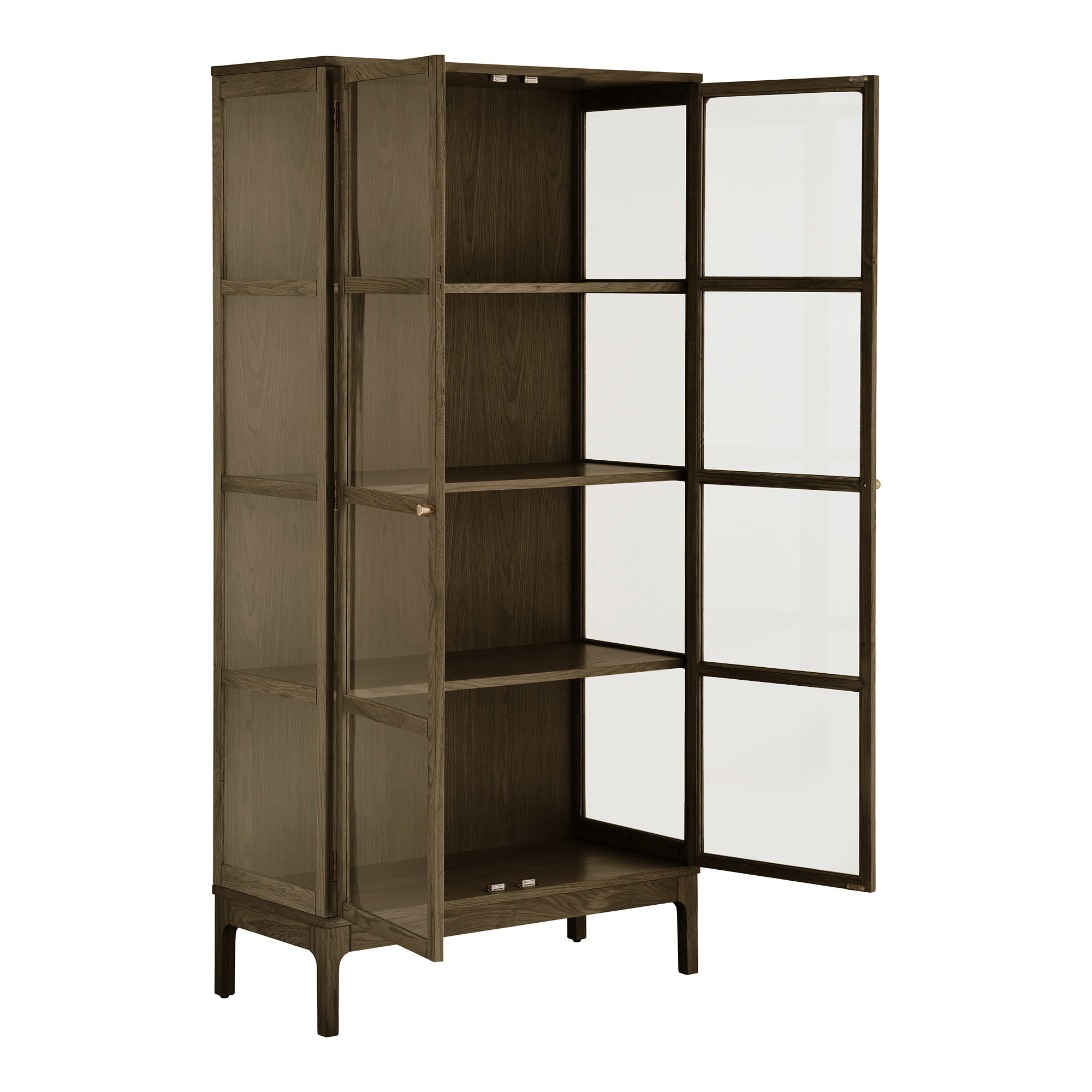Zamora Vitrineskab, 2 glaslåger, 3 hylder, eg/egefiner/hærdet glas, mørkebrun, 40x90x180 cm - Billede 4