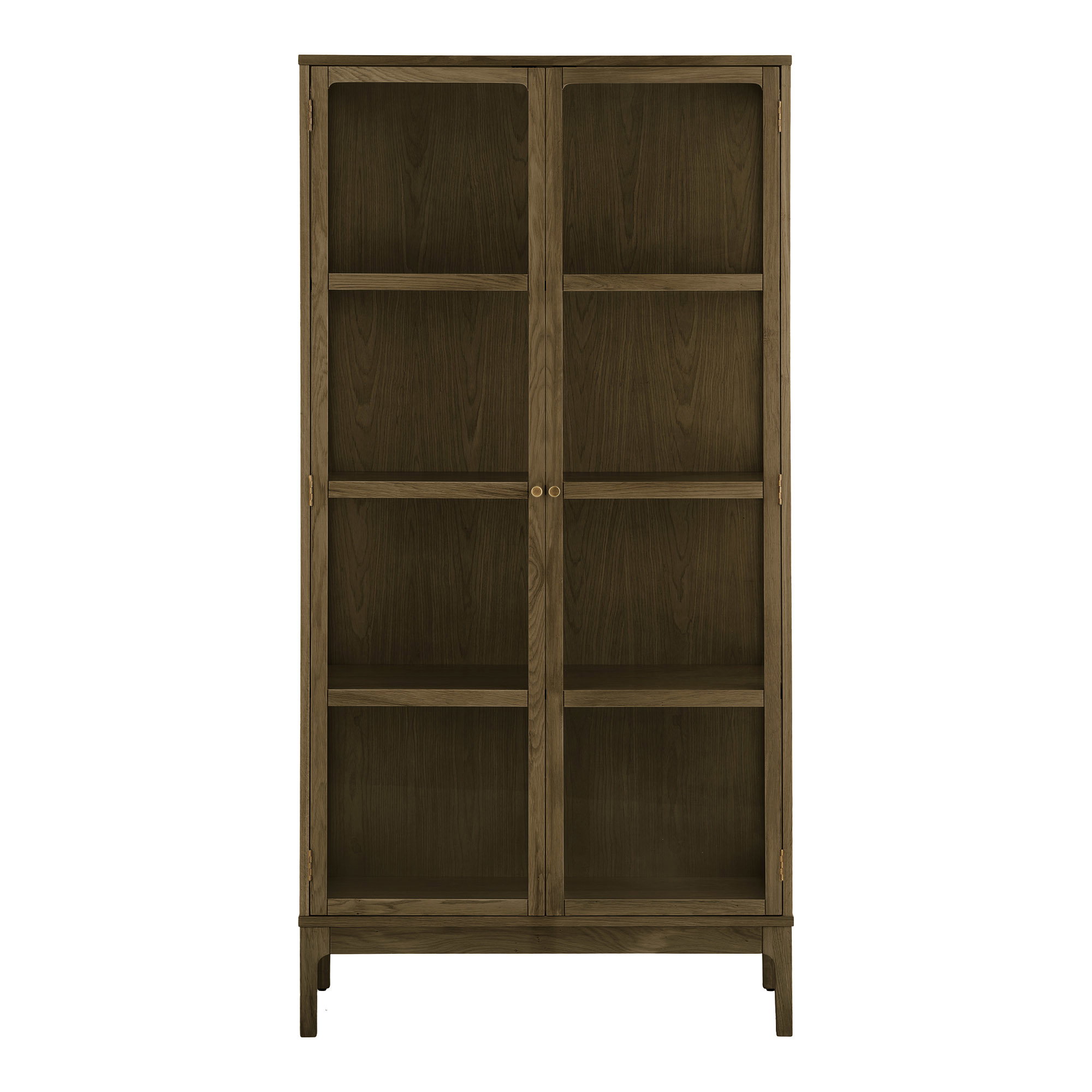 Zamora Vitrineskab, 2 glaslåger, 3 hylder, eg/egefiner/hærdet glas, mørkebrun, 40x90x180 cm