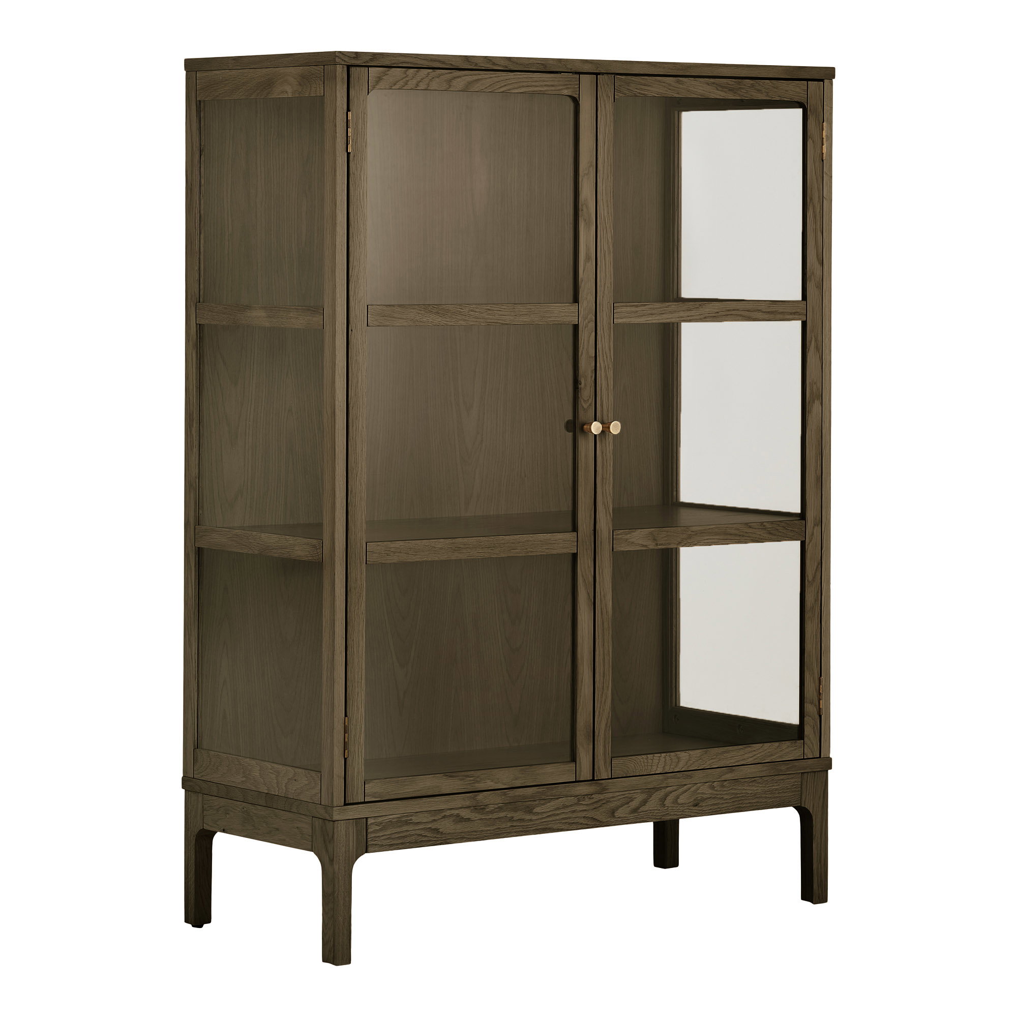 Zamora Vitrineskab, 2 glaslåger, 2 hylder, eg/egefiner/hærdet glas, mørkebrun, 40x90x126 cm - Billede 2