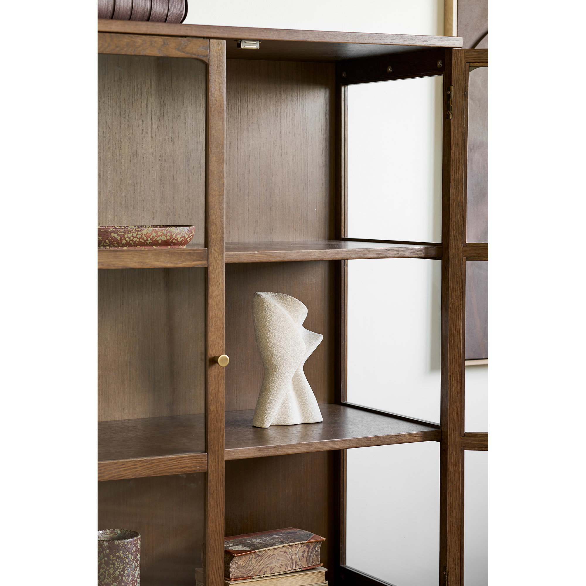Zamora Vitrineskab, 2 glaslåger, 2 hylder, eg/egefiner/hærdet glas, mørkebrun, 40x90x126 cm - Billede 10