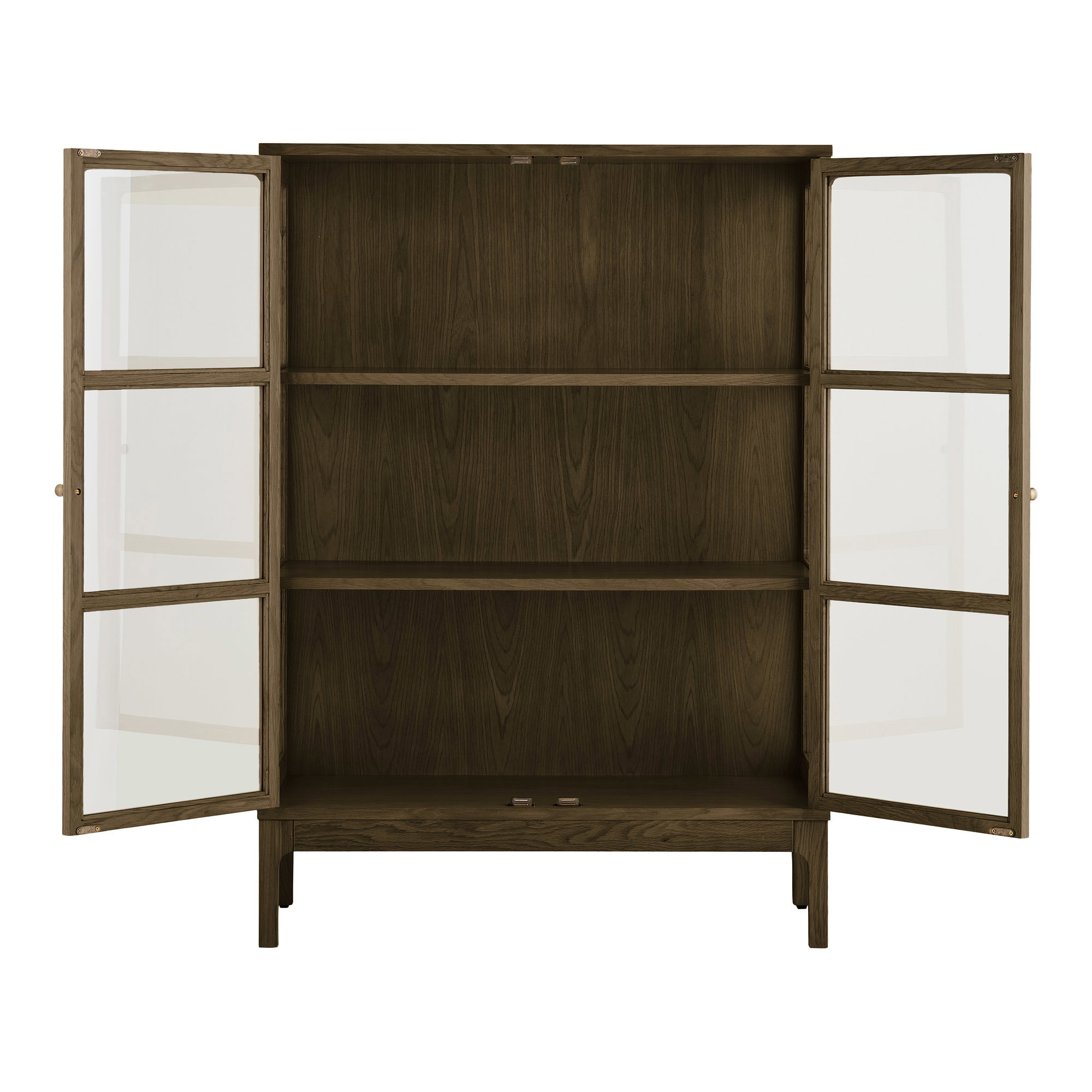 Zamora Vitrineskab, 2 glaslåger, 2 hylder, eg/egefiner/hærdet glas, mørkebrun, 40x90x126 cm - Billede 3