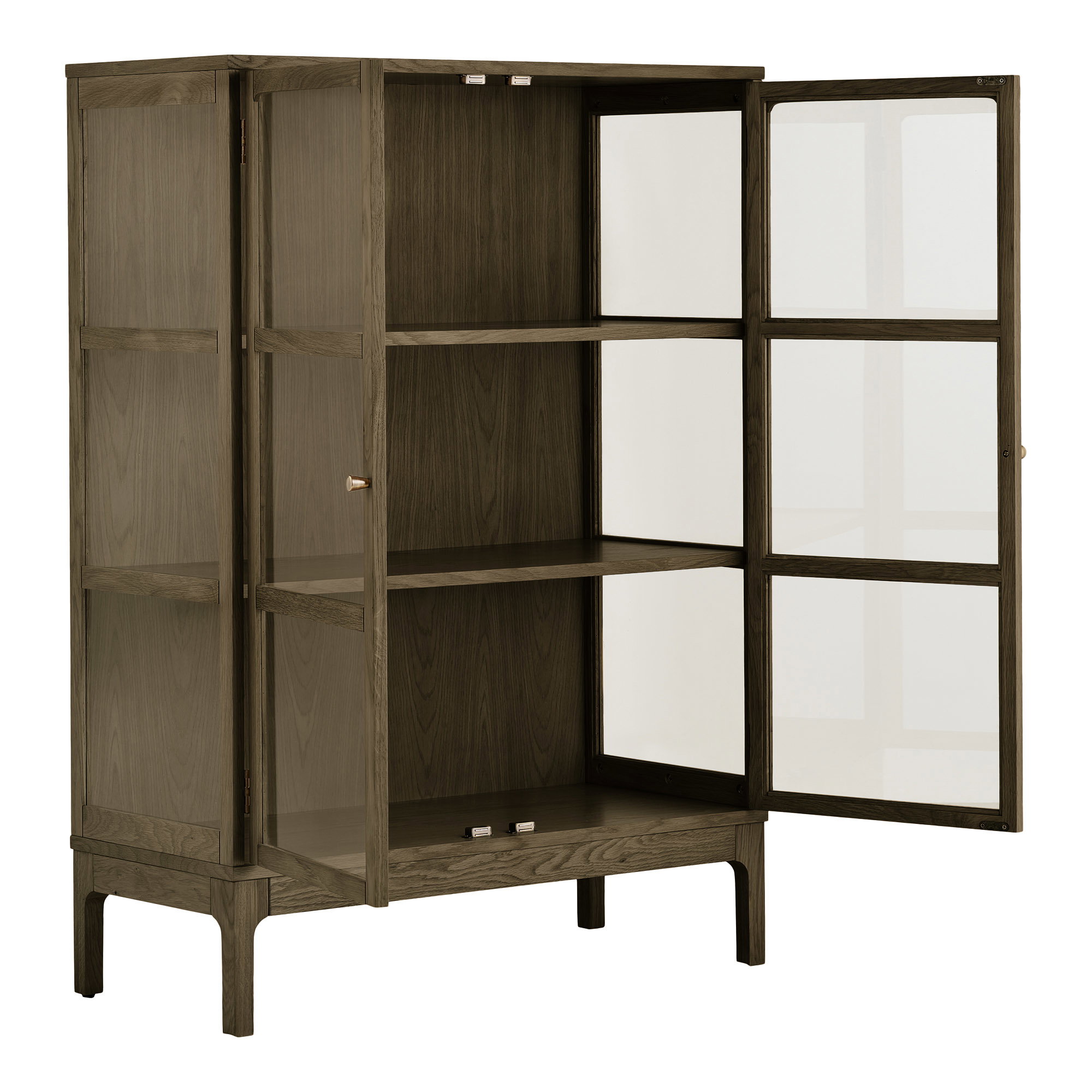 Zamora Vitrineskab, 2 glaslåger, 2 hylder, eg/egefiner/hærdet glas, mørkebrun, 40x90x126 cm - Billede 4