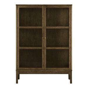 Zamora Vitrineskab, 2 glaslåger, 2 hylder, eg/egefiner/hærdet glas, mørkebrun, 40x90x126 cm