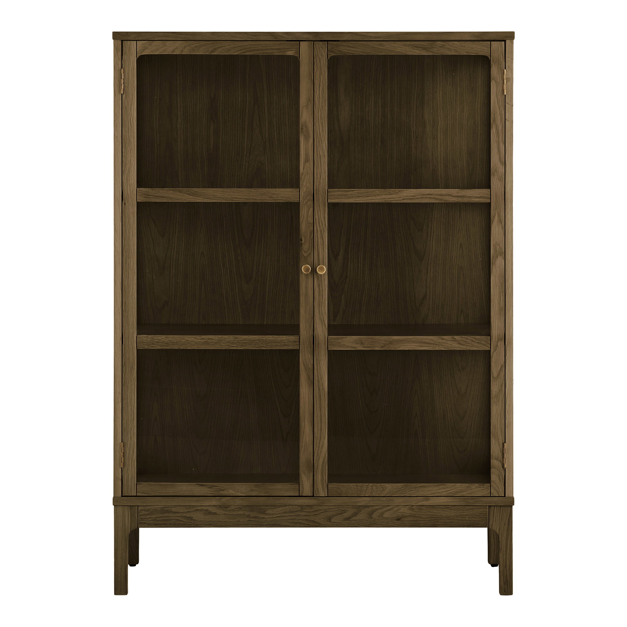 Zamora Vitrineskab, 2 glaslåger, 2 hylder, eg/egefiner/hærdet glas, mørkebrun, 40x90x126 cm