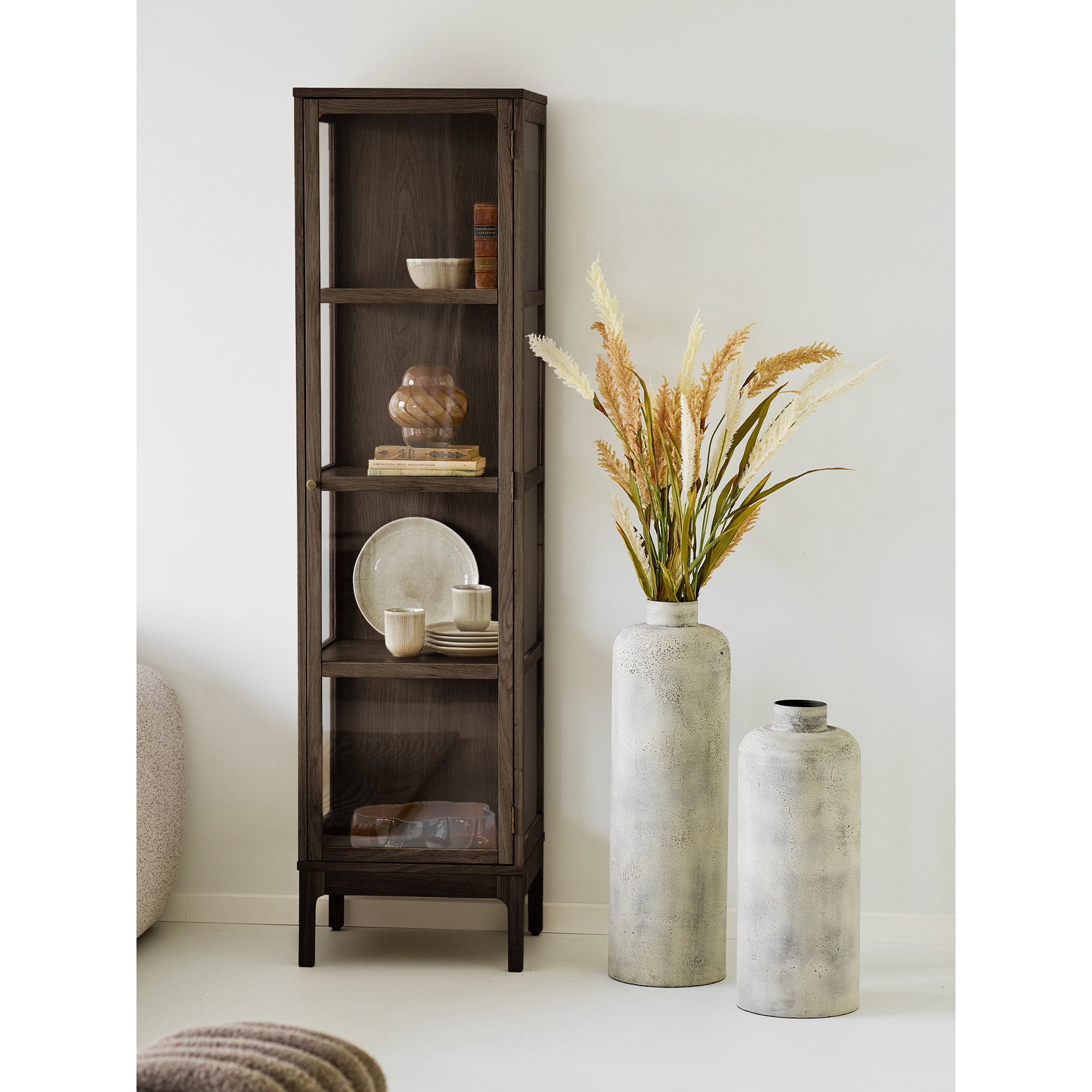 Zamora Vitrineskab, 1 glaslåge, eg/egefiner/hærdet glas, 47x40x180 cm - Billede 8