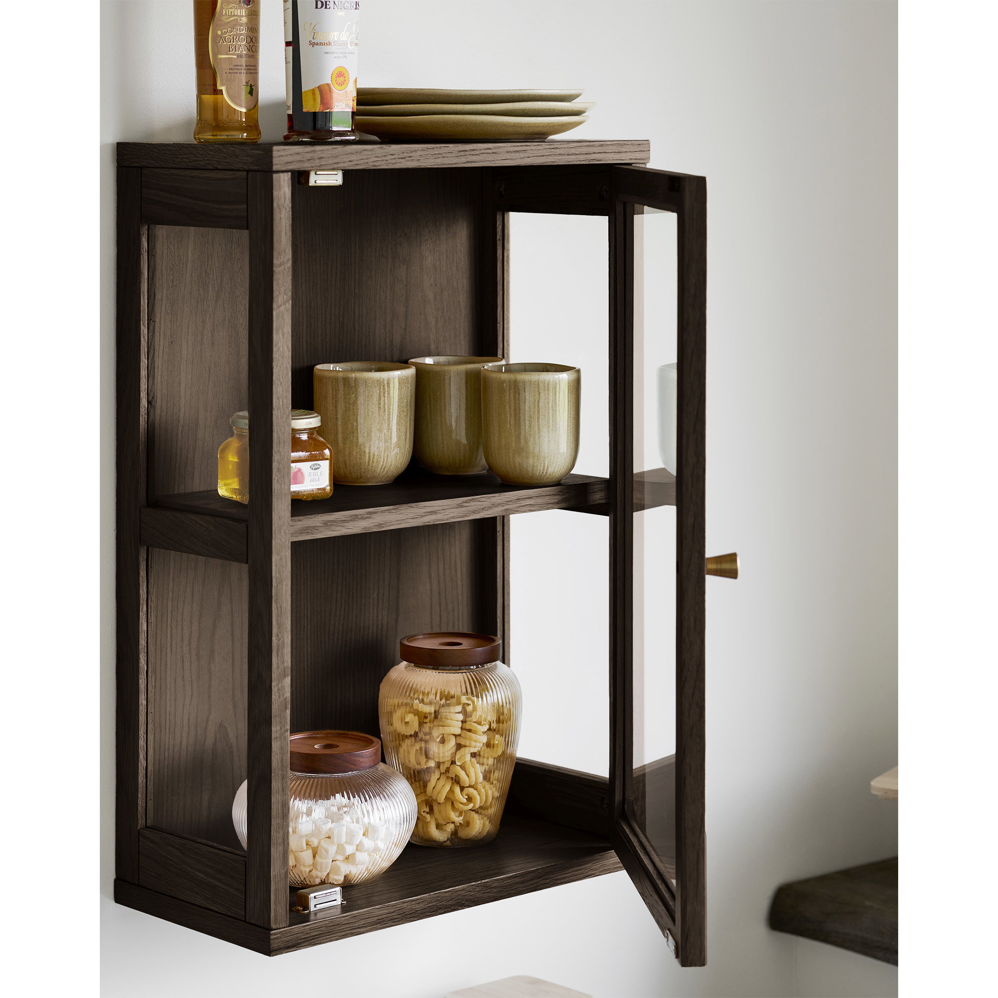 Zamora Væghængt vitrine, eg/egefiner/hærdet glas, 20x40x60 cm - Billede 6