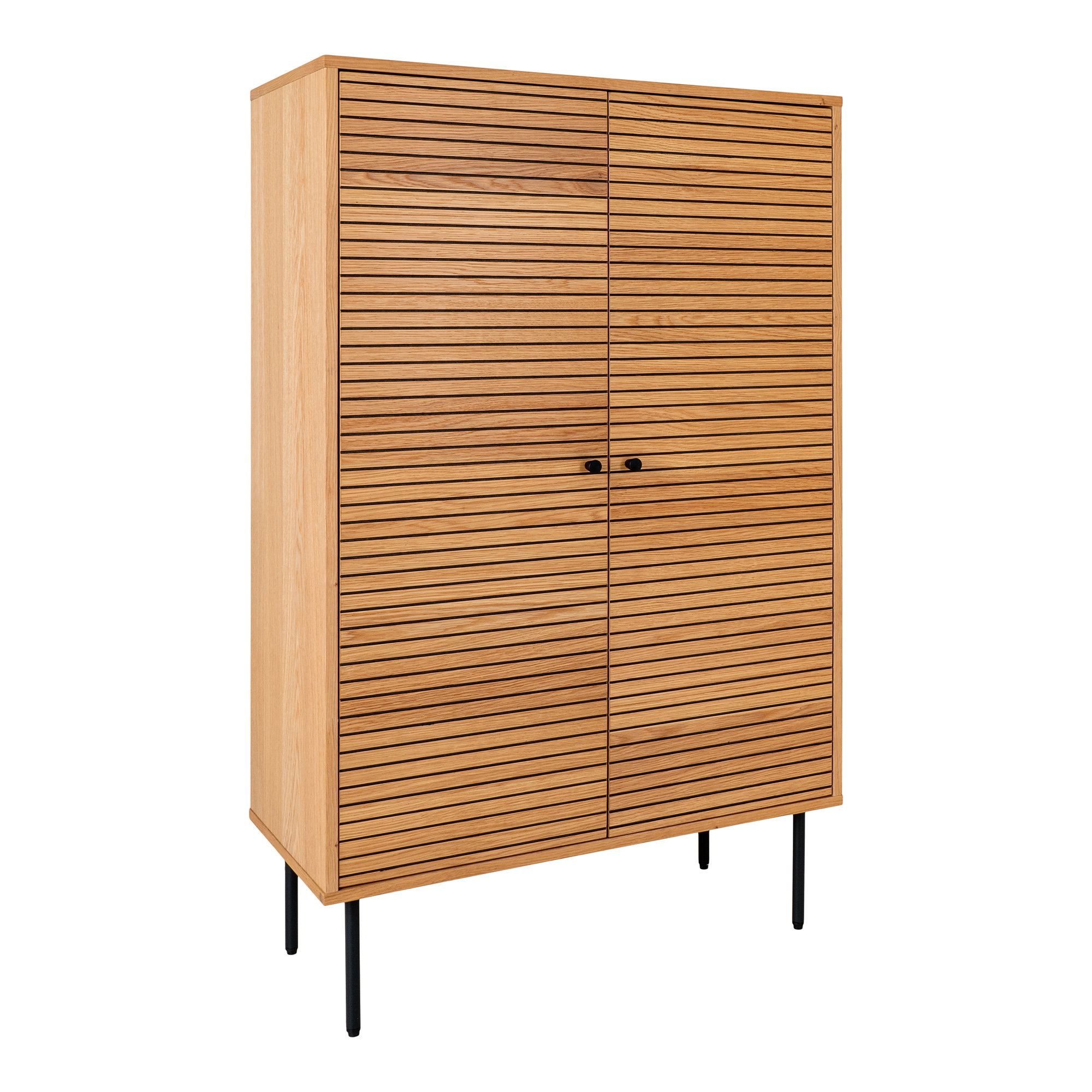 Kyoto Vitrineskab, 2 låger, egefiner, natur, sorte metalben, 80x40x130 cm - Billede 3