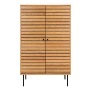 Kyoto Vitrineskab, 2 låger, egefiner, natur, sorte metalben, 80x40x130 cm