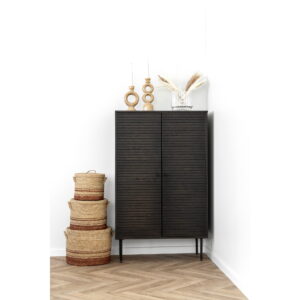 Kyoto Vitrineskab, 2 låger, egefiner, smoked, sorte metalben, 80x40x130 cm - Billede 6