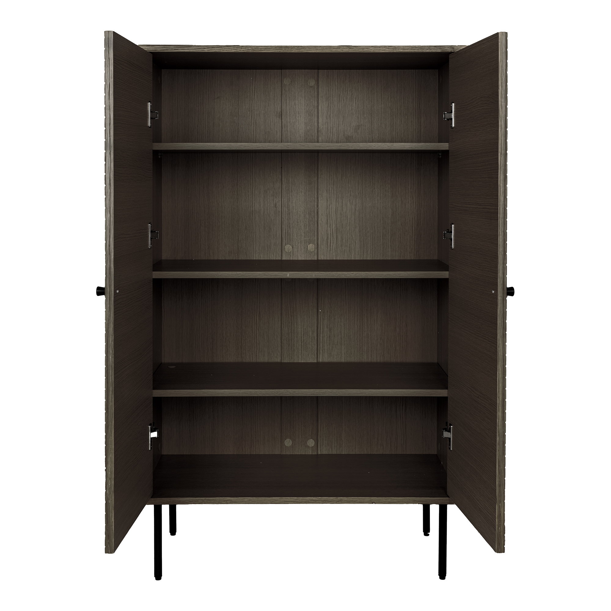 Kyoto Vitrineskab, 2 låger, egefiner, smoked, sorte metalben, 80x40x130 cm - Billede 2