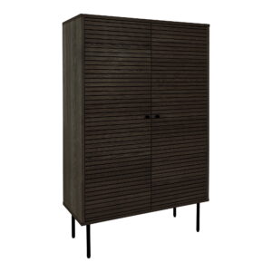 Kyoto Vitrineskab, 2 låger, egefiner, smoked, sorte metalben, 80x40x130 cm - Billede 3