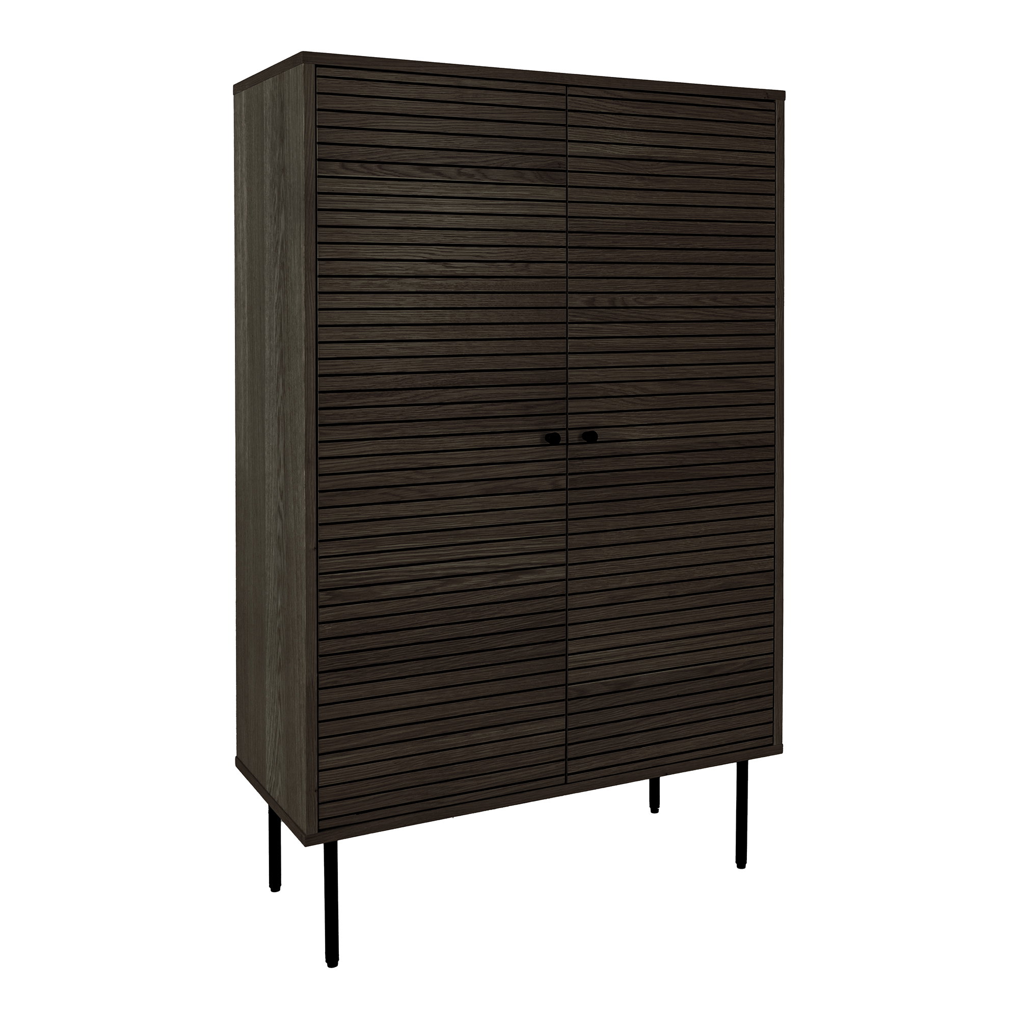 Kyoto Vitrineskab, 2 låger, egefiner, smoked, sorte metalben, 80x40x130 cm - Billede 3