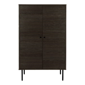 Kyoto Vitrineskab, 2 låger, egefiner, smoked, sorte metalben, 80x40x130 cm