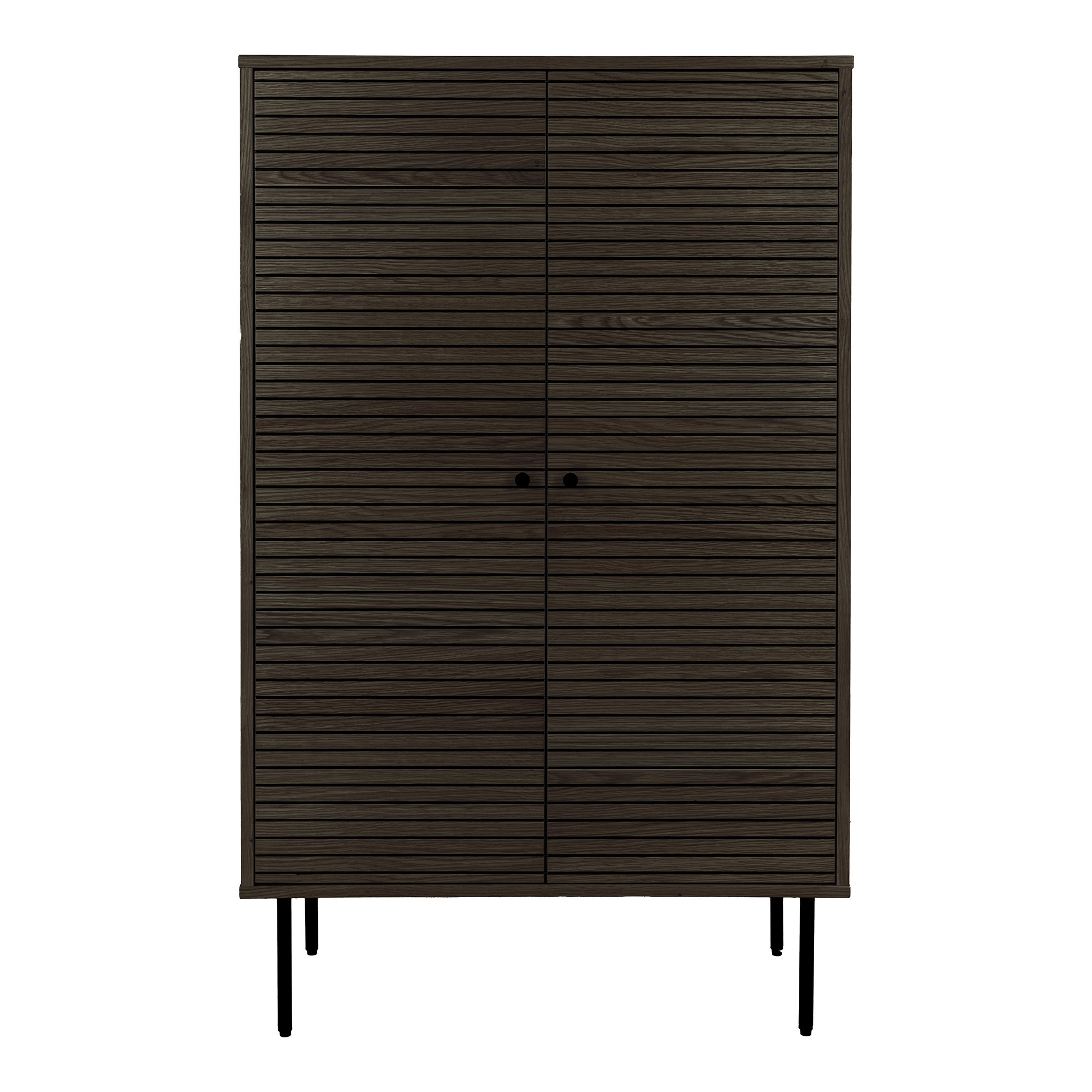 Kyoto Vitrineskab, 2 låger, egefiner, smoked, sorte metalben, 80x40x130 cm