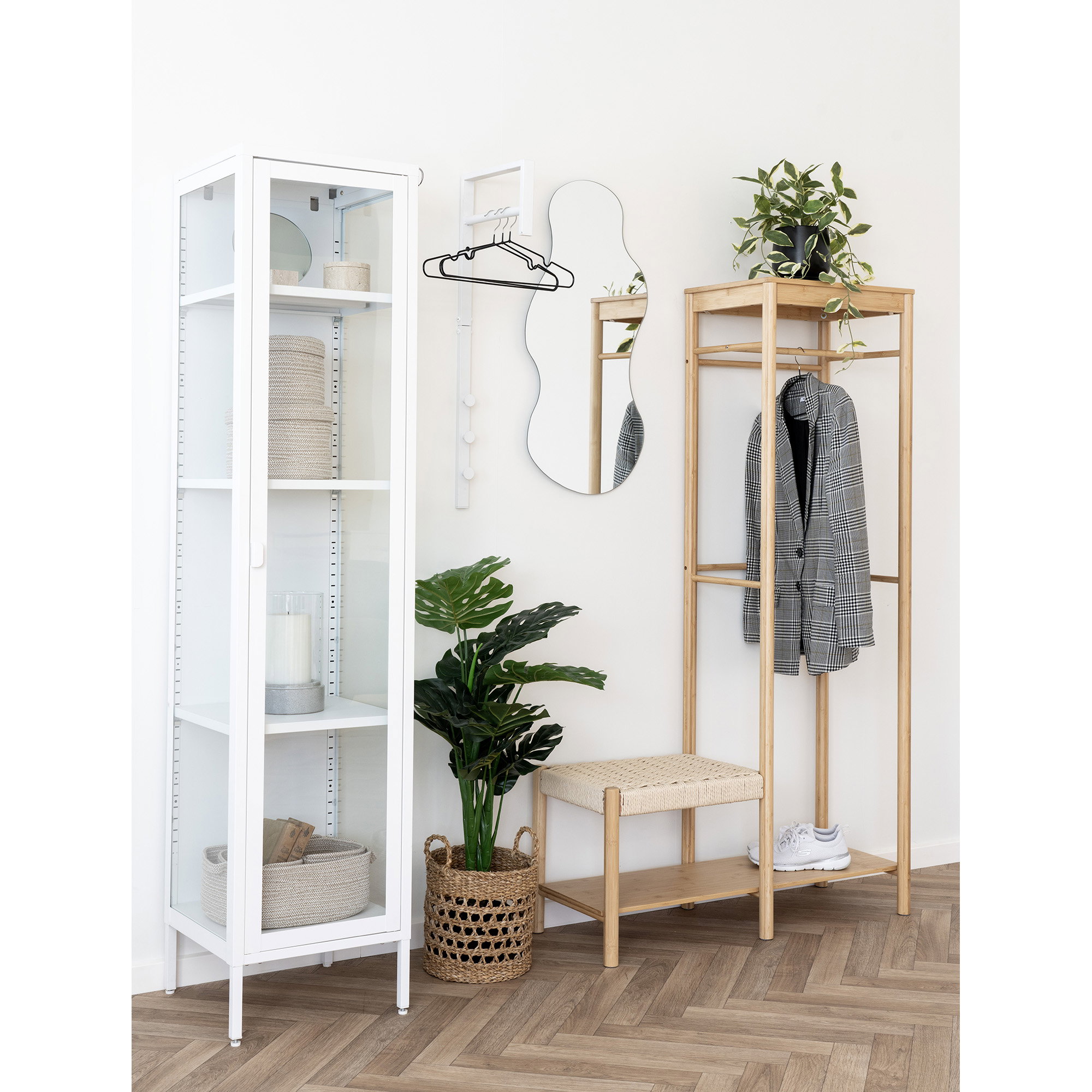 Brisbane Smalt Vitrineskab, 1 glaslåge, stål, hvid, 40x35x180 cm - Billede 6