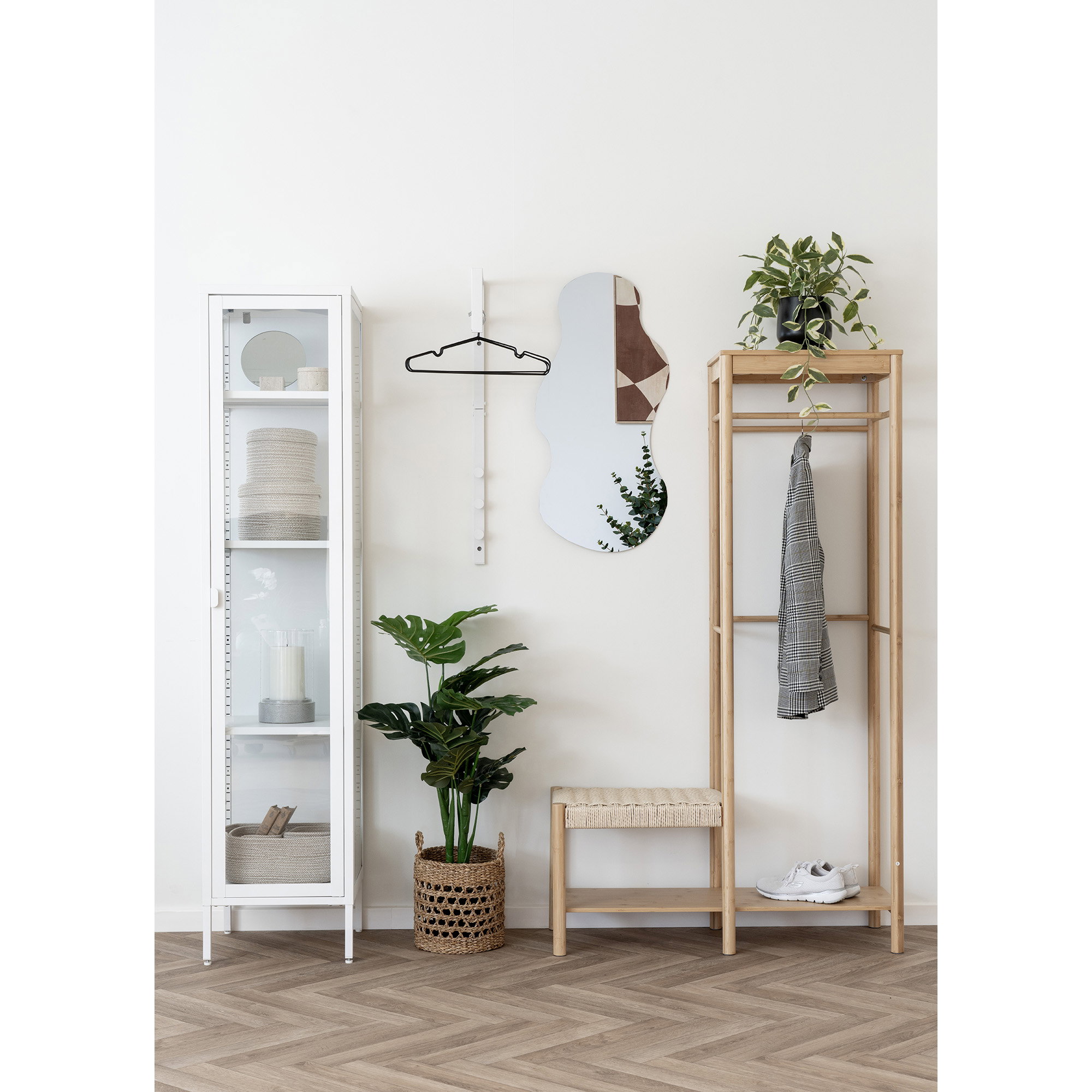 Brisbane Smalt Vitrineskab, 1 glaslåge, stål, hvid, 40x35x180 cm - Billede 7