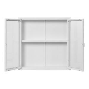 Brisbane Hængende Vitrineskab, 2 glaslåger, stål, hvid, 80x18x80 cm - Billede 3