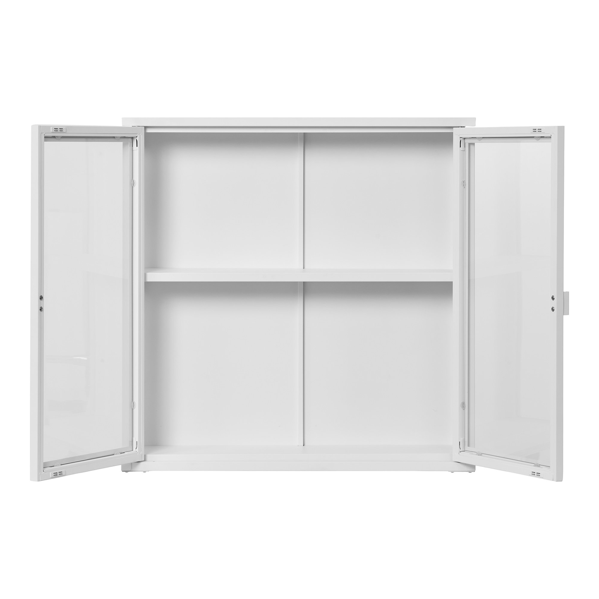 Brisbane Hængende Vitrineskab, 2 glaslåger, stål, hvid, 80x18x80 cm - Billede 3