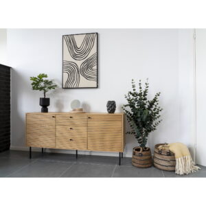 Kyoto Skænk, 3 skuffer, 2 låger, egefiner, natur, sorte metalben, 150x40x74 cm - Billede 9
