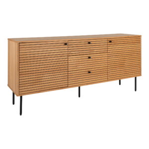 Kyoto Skænk, 3 skuffer, 2 låger, egefiner, natur, sorte metalben, 150x40x74 cm - Billede 3