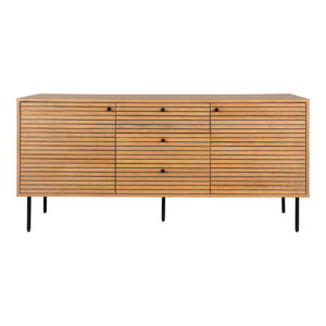 Kyoto Skænk, 3 skuffer, 2 låger, egefiner, natur, sorte metalben, 150x40x74 cm