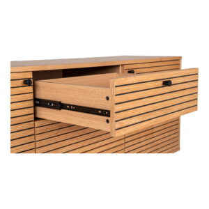 Kyoto Skænk, 3 skuffer, 2 låger, egefiner, natur, sorte metalben, 150x40x74 cm - Billede 5