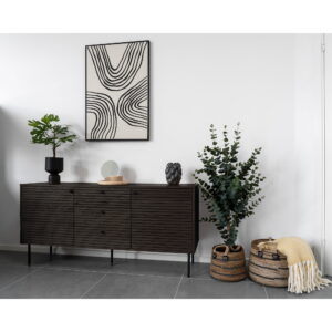 Kyoto Skænk, 3 skuffer, 2 låger, egefiner, smoked, sorte metalben, 150x40x74 cm - Billede 7