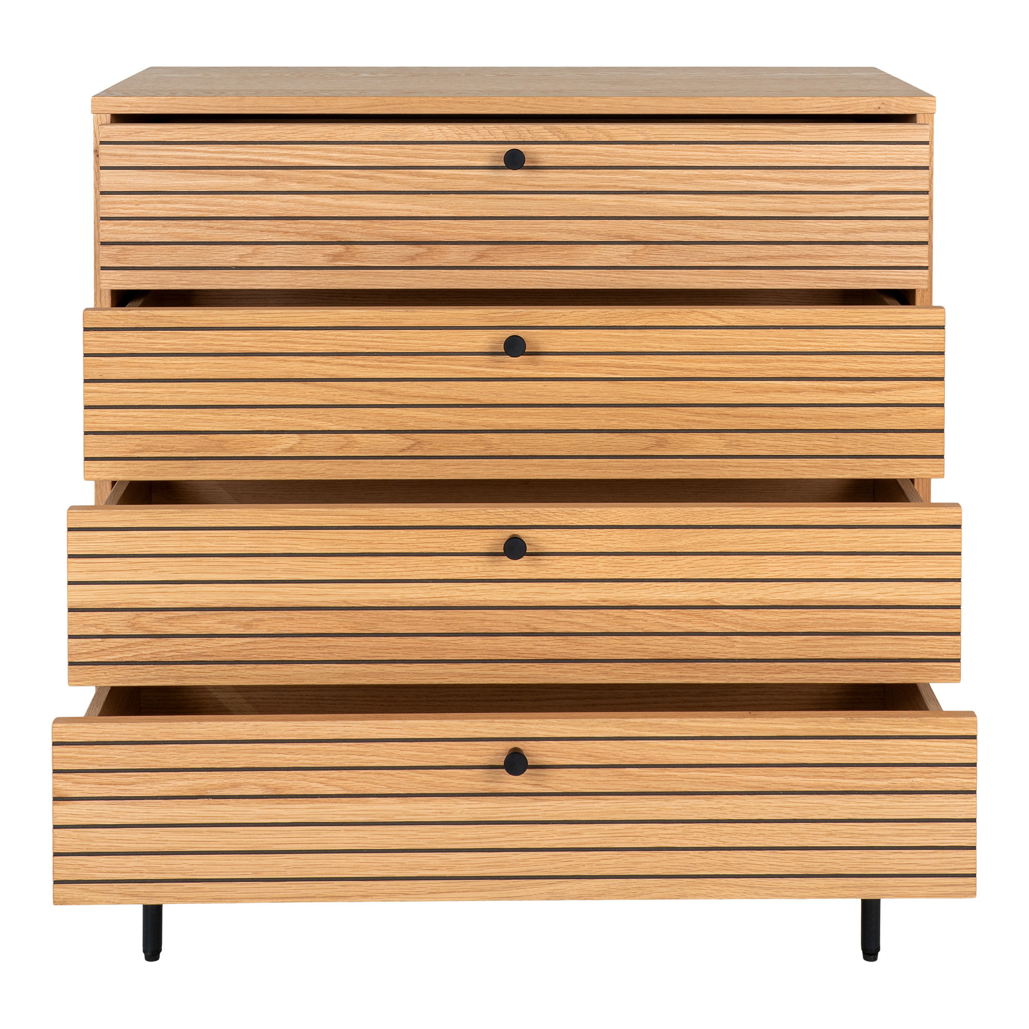 Kyoto Kommode, 4 skuffer, egefiner, natur, sorte metalben, 80x40x85 cm - Billede 2