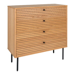 Kyoto Kommode, 4 skuffer, egefiner, natur, sorte metalben, 80x40x85 cm - Billede 3