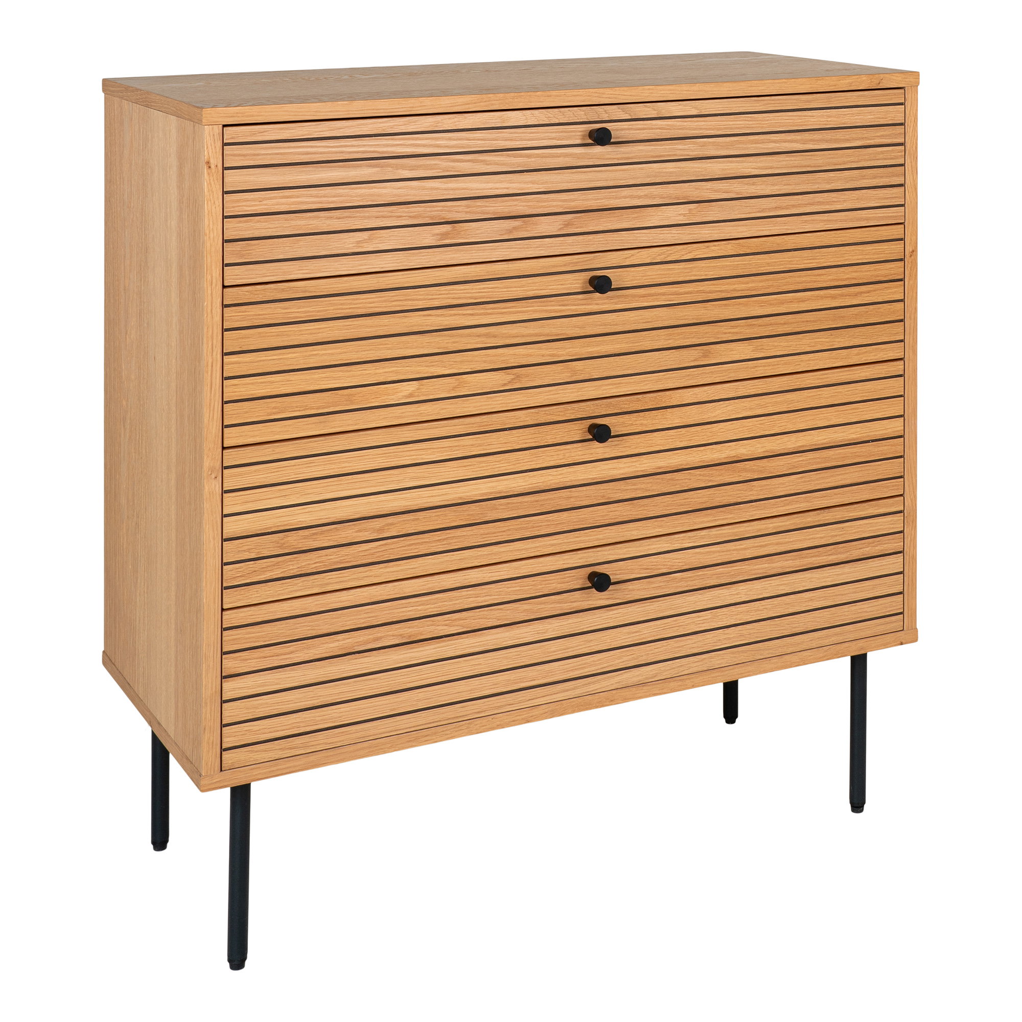 Kyoto Kommode, 4 skuffer, egefiner, natur, sorte metalben, 80x40x85 cm - Billede 3
