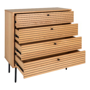Kyoto Kommode, 4 skuffer, egefiner, natur, sorte metalben, 80x40x85 cm - Billede 4