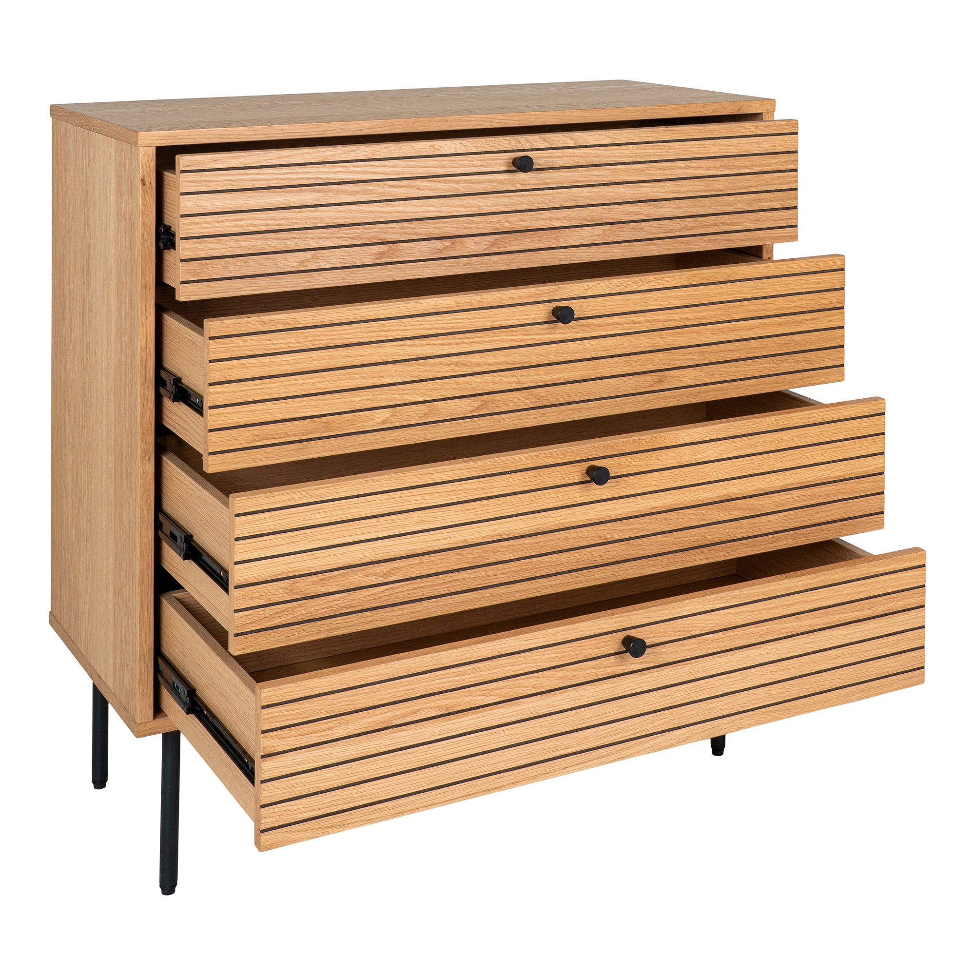 Kyoto Kommode, 4 skuffer, egefiner, natur, sorte metalben, 80x40x85 cm - Billede 4